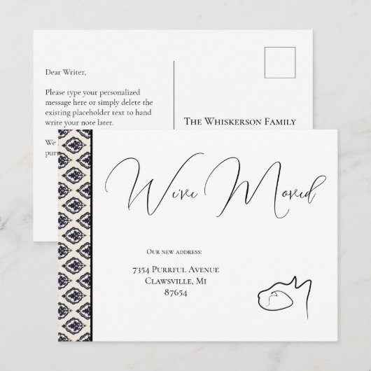 Cat Black & White We hebben verhuisd, Adreswijzigi Briefkaart (Voorkant / Achterkant)