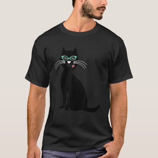 cat black with sunglasses t-shirt (Voorkant)