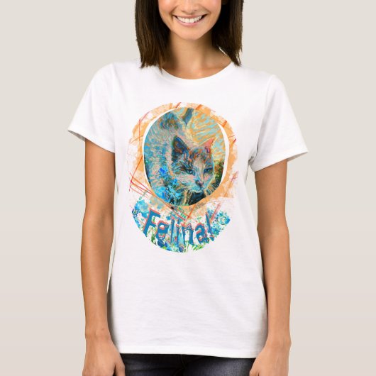 Cat Blue Eyes Vergeet me-niet Feline Art T-Shirt (Voorkant)