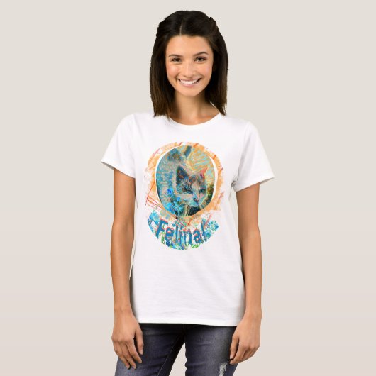 Cat Blue Eyes Vergeet me-niet Feline Art T-Shirt (Voorkant volledig)