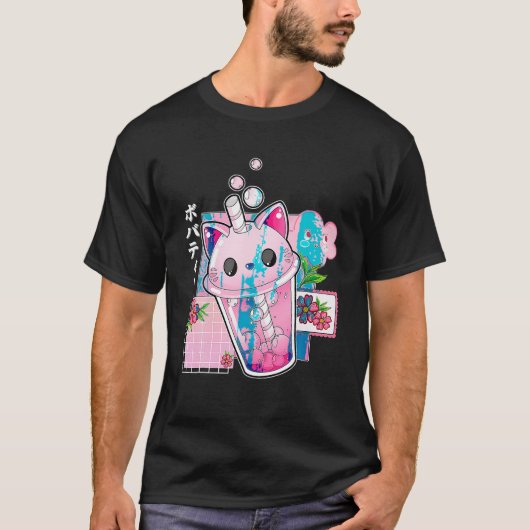 Cat Boba Anime Bubble Tea Neko Girls Kawaii Girls T-shirt (Voorkant)