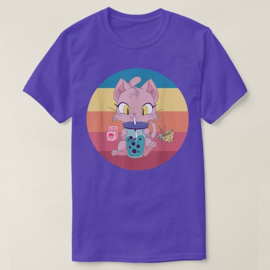 Cat Boba Bubble Tea Tshirt Anime Kawaii Neko Straw (Design voorkant)