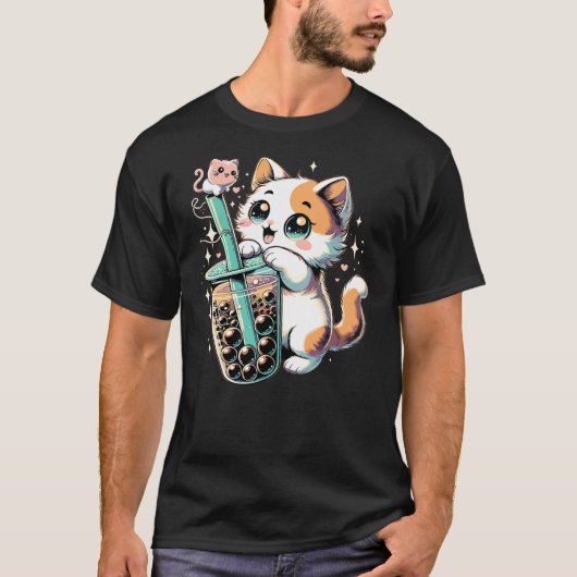 Cat Boba Japanese Kawaii Anime Kitty Bubble Tea Ne T-shirt (Voorkant)