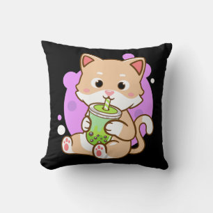 Cat Boba Kawaii Bubble Tea Anime Neko Girls Teenag Kussen
