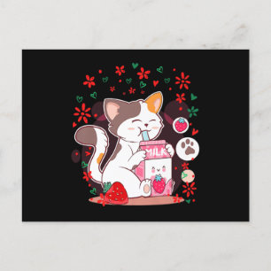Cat Boba Shake Strawberry Milk Uitnodiging Briefkaart