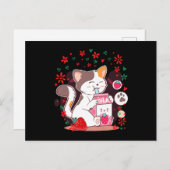 Cat Boba Shake Strawberry Milk Uitnodiging Briefkaart (Voorkant / Achterkant)