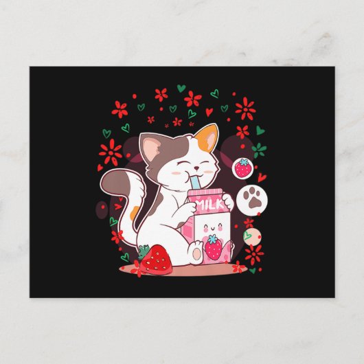 Cat Boba Shake Strawberry Milk Uitnodiging Briefkaart (Voorkant)