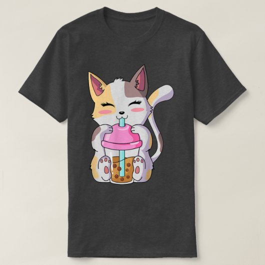 Cat Boba Tea Anime Kawaii Neko Bubble Tea Teen Gir T-shirt (Design voorkant)