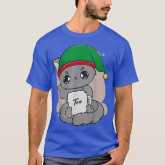 Cat Boba tea belle Kawaii Xmas Elf Crew Pastel T-shirt