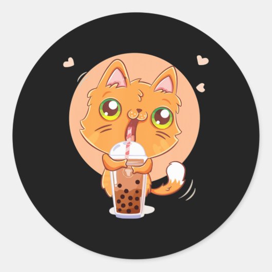 Cat Boba Tea Bubble Kawaii Japanese Anime Gift Gir Ronde Sticker (Voorkant)