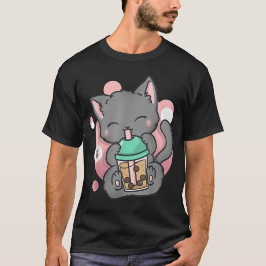 Cat Boba Tea Bubble Tea Anime Kawaii Neko_10 T-shirt (Voorkant)