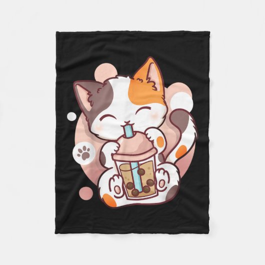 Cat Boba Tea Bubble Tea Anime Kawaii Neko Fleece Deken (Voorkant)