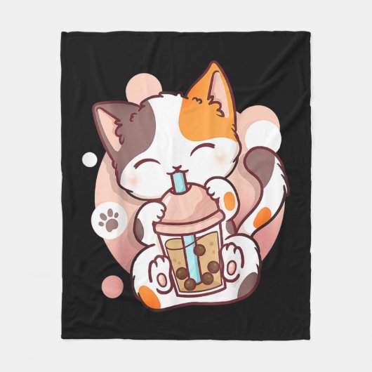 Cat Boba Tea Bubble Tea Anime Kawaii Neko Fleece Deken (Voorkant)