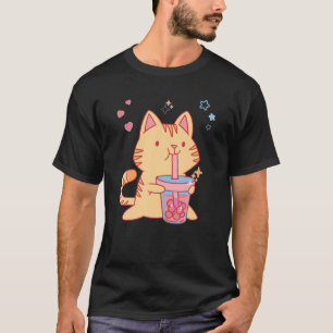 Cat Boba Tea Bubble Tea Anime Kawaii Neko Funny Ca T-shirt
