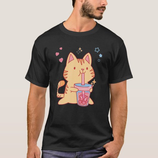 Cat Boba Tea Bubble Tea Anime Kawaii Neko Funny Ca T-shirt (Voorkant)