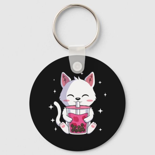 Cat Boba Tea Bubble Tea Anime Kawaii Neko Gift Gir Sleutelhanger (Voorkant)