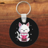 Cat Boba Tea Bubble Tea Anime Kawaii Neko Gift Gir Sleutelhanger (Voorkant)