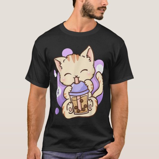 Cat Boba Tea Bubble Tea Anime Kawaii Neko Gift Gir T-shirt (Voorkant)