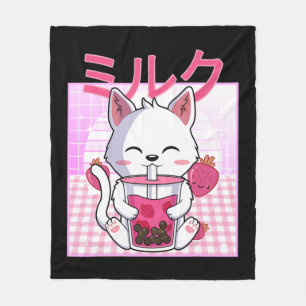 Cat Boba Tea Bubble Tea Anime Kawaii Neko Gift Kin Fleece Deken