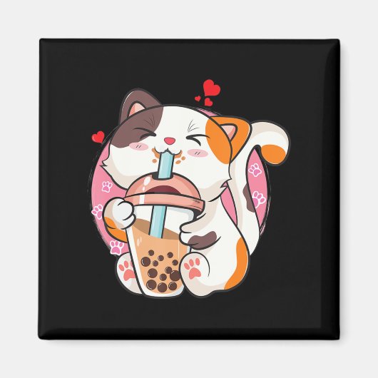 Cat Boba Tea Bubble Tea Anime Kawaii Neko Kinder T Magneet (Voorkant)
