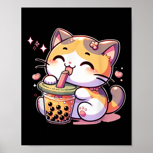 Cat Boba Tea Bubble Tea Anime Kawaii Neko Kinder T Poster (Voorkant)