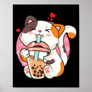 Cat Boba Tea Bubble Tea Anime Kawaii Neko Kinder T Poster