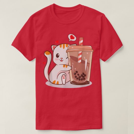Cat Boba Tea Bubble Tea Anime Kawaii Neko Kinder T T-shirt (Design voorkant)