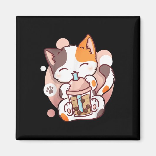 Cat Boba Tea Bubble Tea Anime Kawaii Neko Magneet (Voorkant)
