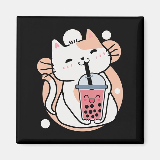 Cat Boba Tea Bubble Tea Anime Kawaii Neko Milktea Magneet (Voorkant)