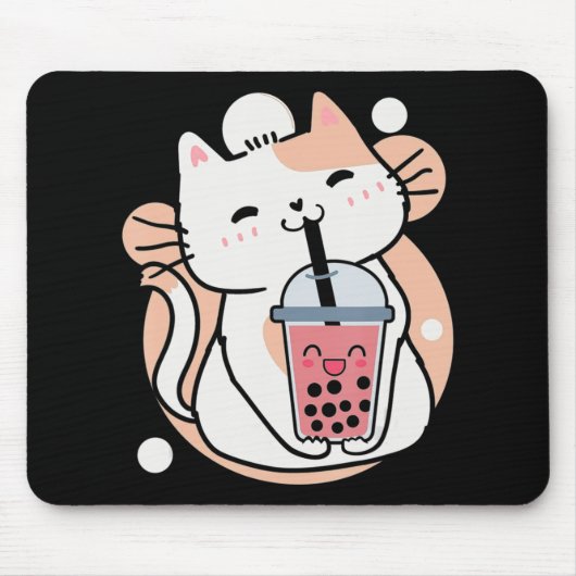 Cat Boba Tea Bubble Tea Anime Kawaii Neko Milktea Muismat (Voorkant)