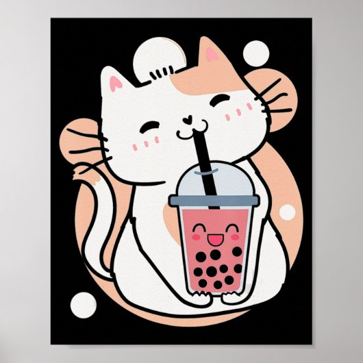 Cat Boba Tea Bubble Tea Anime Kawaii Neko Milktea Poster (Voorkant)