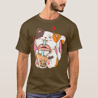 Cat Boba Tea Bubble Tea Anime Kawaii Neko Milktea  T-shirt