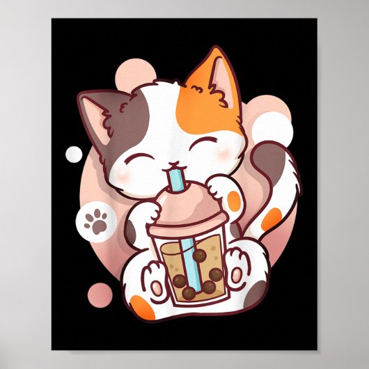 Cat Boba Tea Bubble Tea Anime Kawaii Neko Poster (Voorkant)