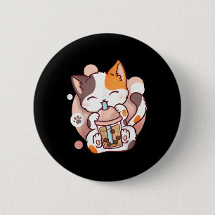 Cat Boba Tea Bubble Tea Anime Kawaii Neko Ronde Button 5,7 Cm