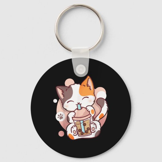 Cat Boba Tea Bubble Tea Anime Kawaii Neko Sleutelhanger (Voorkant)