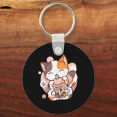 Cat Boba Tea Bubble Tea Anime Kawaii Neko Sleutelhanger (Voorkant)