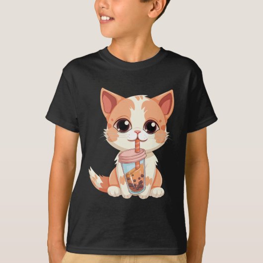 Cat Boba Tea Bubble Tea Anime Kawaii Neko T-shirt (Voorkant)