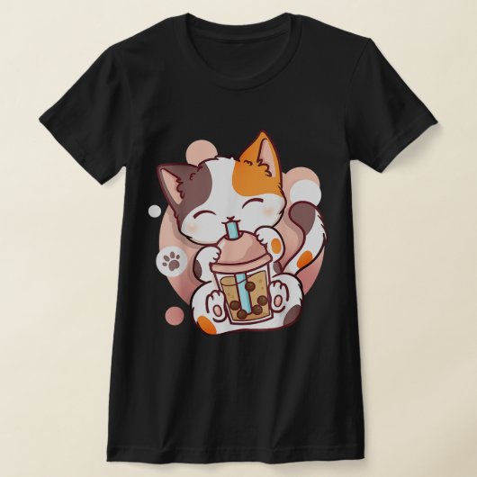 Cat Boba Tea Bubble Tea Anime Kawaii Neko T-shirt (Laagn)