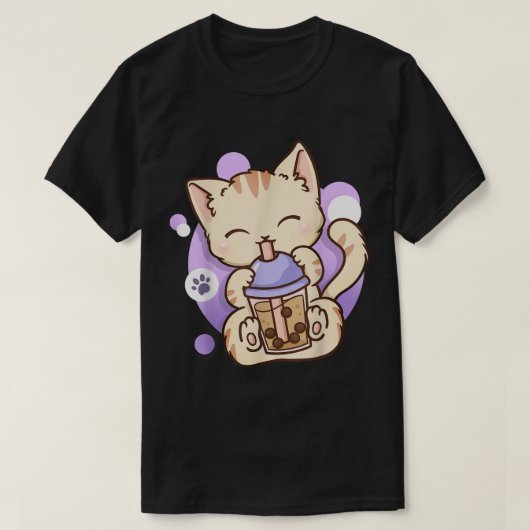 Cat Boba Tea Bubble Tea Anime Kawaii Neko T-shirt (Design voorkant)