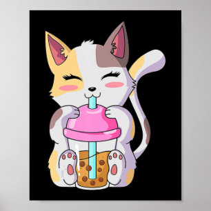 Cat Boba Tea Bubble Tea Anime Kawaii Neko voor jon Poster
