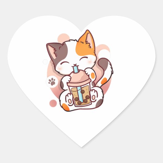Cat Boba Tea Bubble Tea Anime Kawaii Neko voor mei Hart Sticker (Voorkant)
