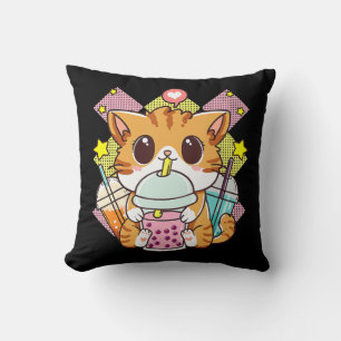 Cat Boba Tea Bubble Tea Anime Kawaii Neko voor mei Kussen