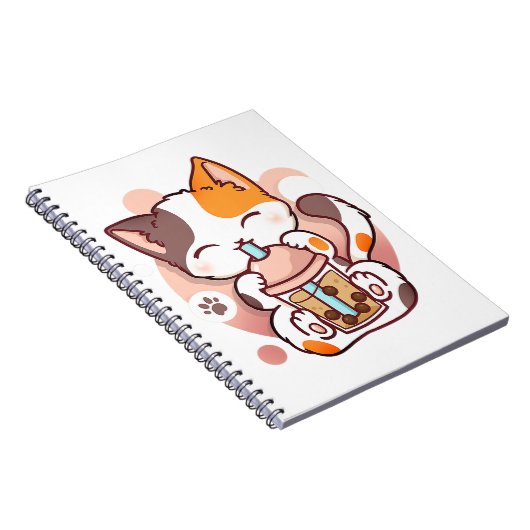Cat Boba Tea Bubble Tea Anime Kawaii Neko voor mei Notitieboek (Rechterzijde)