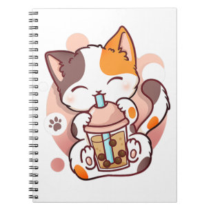 Cat Boba Tea Bubble Tea Anime Kawaii Neko voor mei Notitieboek