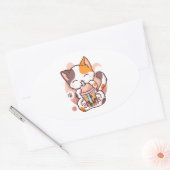 Cat Boba Tea Bubble Tea Anime Kawaii Neko voor mei Ovale Sticker (Envelop)