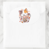 Cat Boba Tea Bubble Tea Anime Kawaii Neko voor mei Ovale Sticker (Tas)