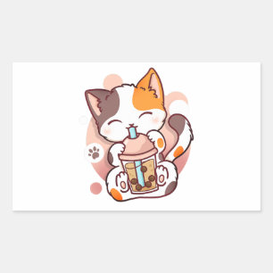 Cat Boba Tea Bubble Tea Anime Kawaii Neko voor mei Rechthoekige Sticker