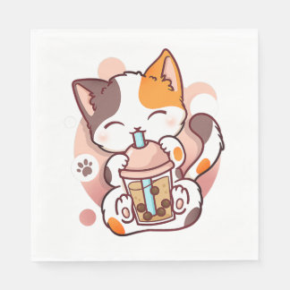 Cat Boba Tea Bubble Tea Anime Kawaii Neko voor mei Servet