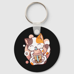 Cat Boba Tea Bubble Tea Anime Kawaii Neko voor mei Sleutelhanger