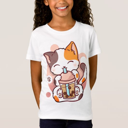 Cat Boba Tea Bubble Tea Anime Kawaii Neko voor mei T-shirt (Voorkant)